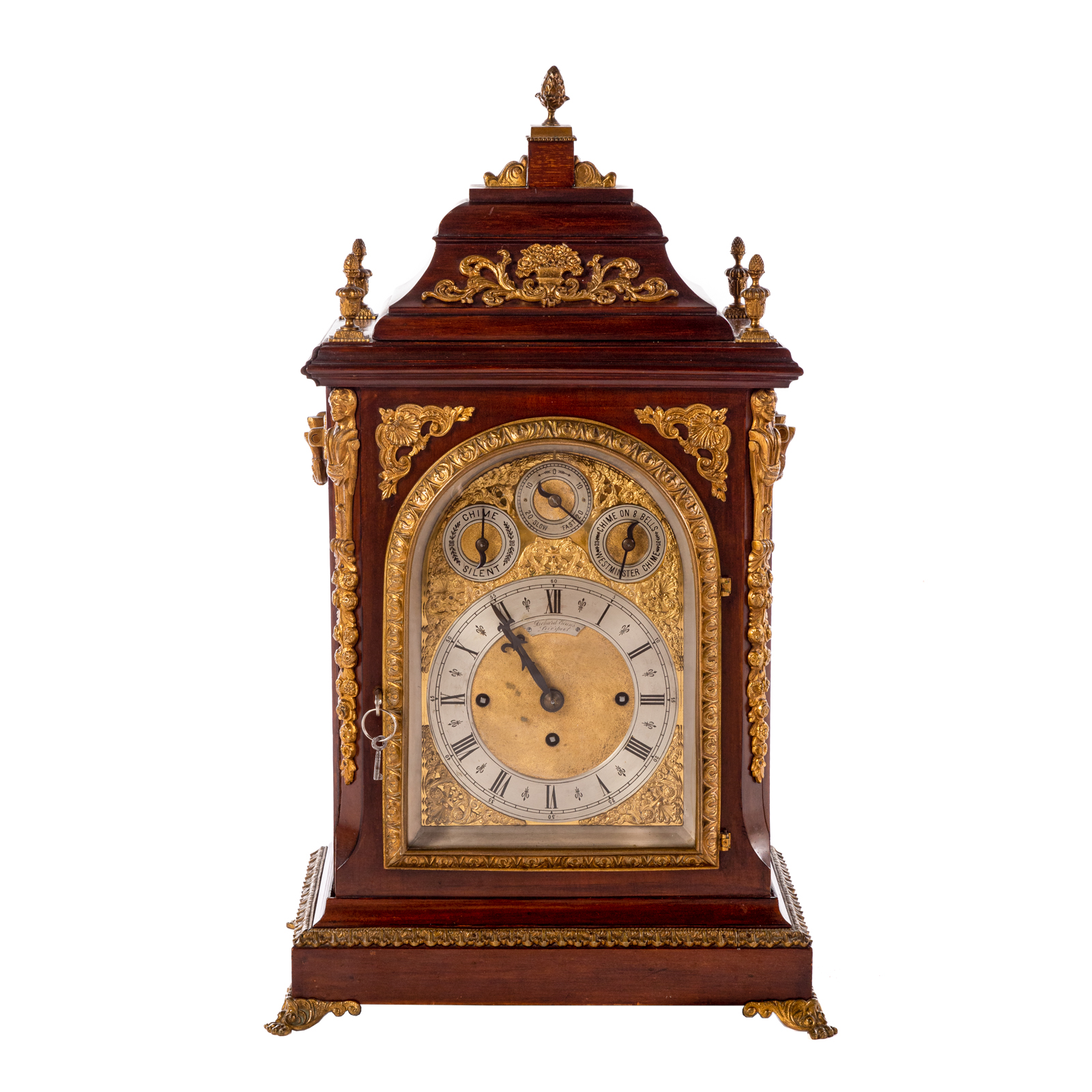 Appraisal: GEORGE III STYLE MAHOGANY MANTLE CLOCK Circa - large mahogany