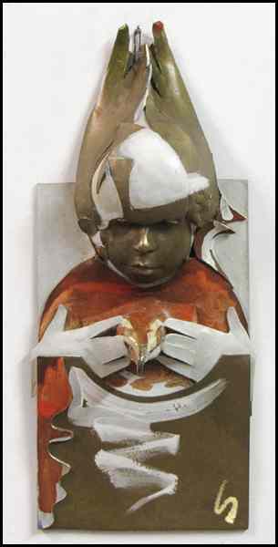 Appraisal: MAURICIO LASANSKY B BOY WITH BIRD Painted bronze signed and