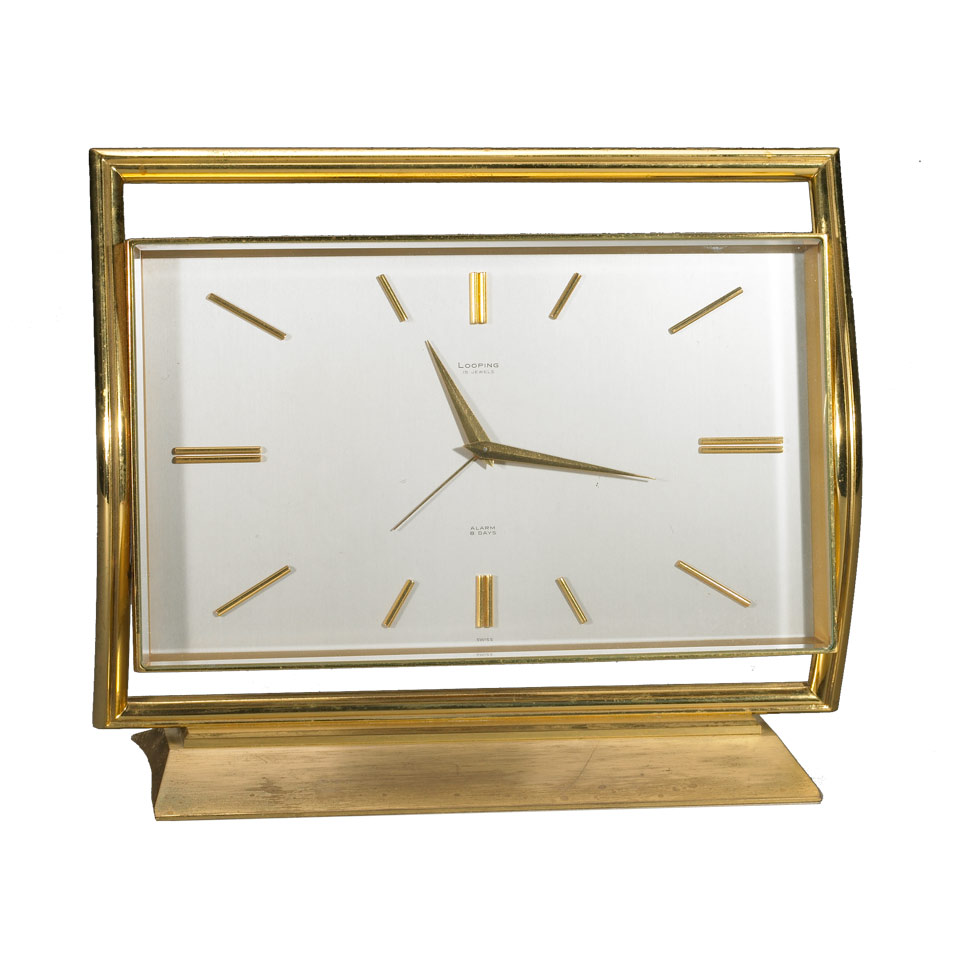 Appraisal: Looping Swiss Eight Day Gilt Brass Alarm Clock c Height