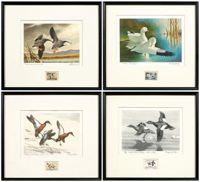 Appraisal: Four Federal duck stamp prints White-Winged Scoters with stamp with