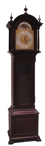 Appraisal: Mahogany case with arched bonnett with three finials Column front