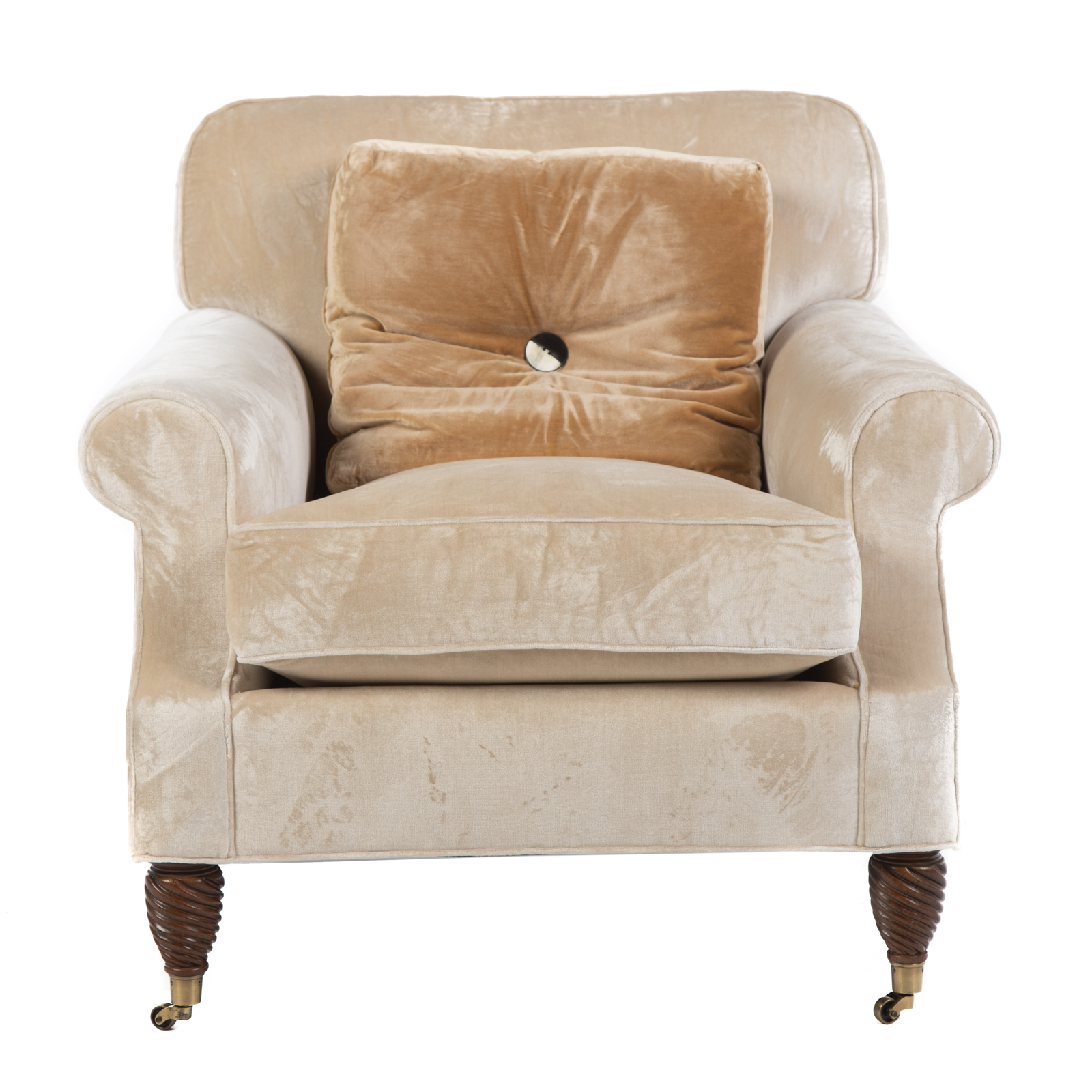 Appraisal: CONTEMPORARY UPHOLSTERED ARM CHAIR th century stuffed cream velvet upholstery