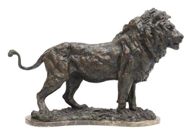 Appraisal: Patinated bronze wildlife sculpture Serengeti Lion signed Bunn Kenneth Rodney