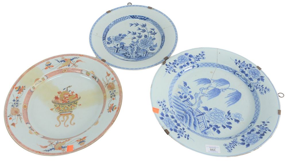 Appraisal: Three Chinese Export Chargers two blue and white with painted