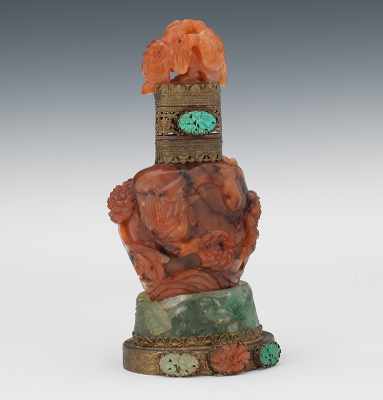 Appraisal: A Carved Agate Bottle with Birds Carved and assembled with