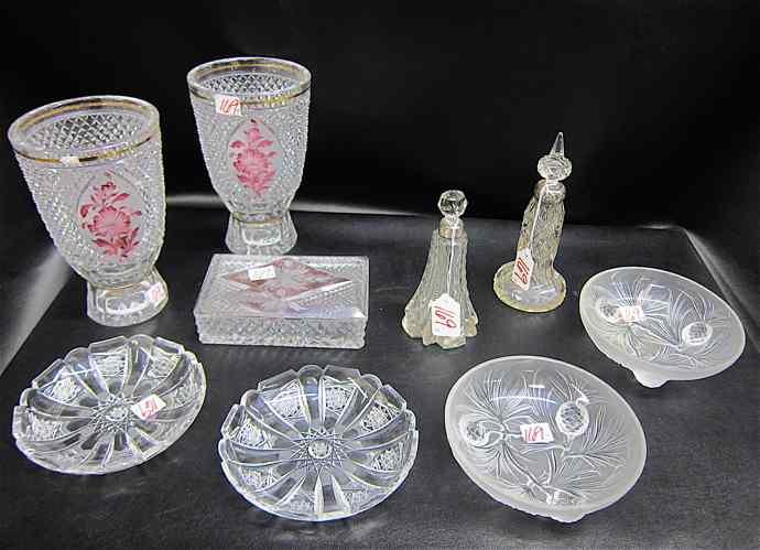 Appraisal: NINE PIECES ASSORTED CUT OTHER GLASS pair cut glass vases