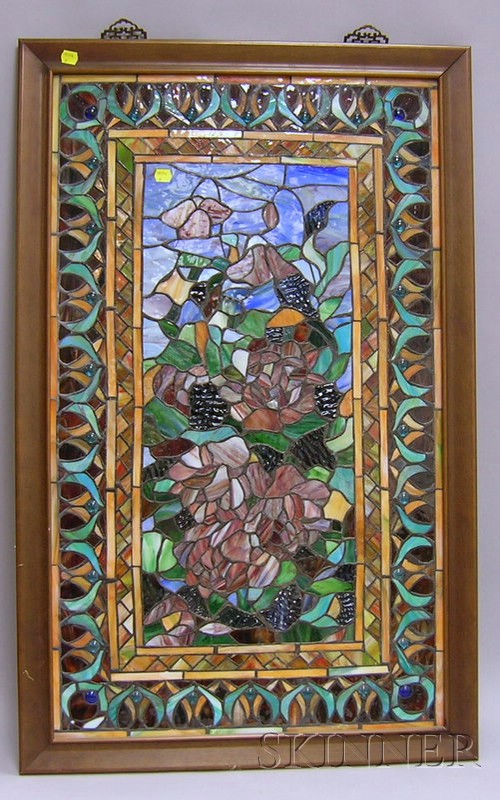 Appraisal: Framed Leaded Glass Panel modern leaded copper foil sight size