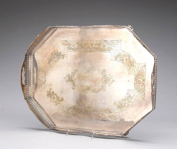 Appraisal: An e p n s galleried tray after the antiqueSheffield