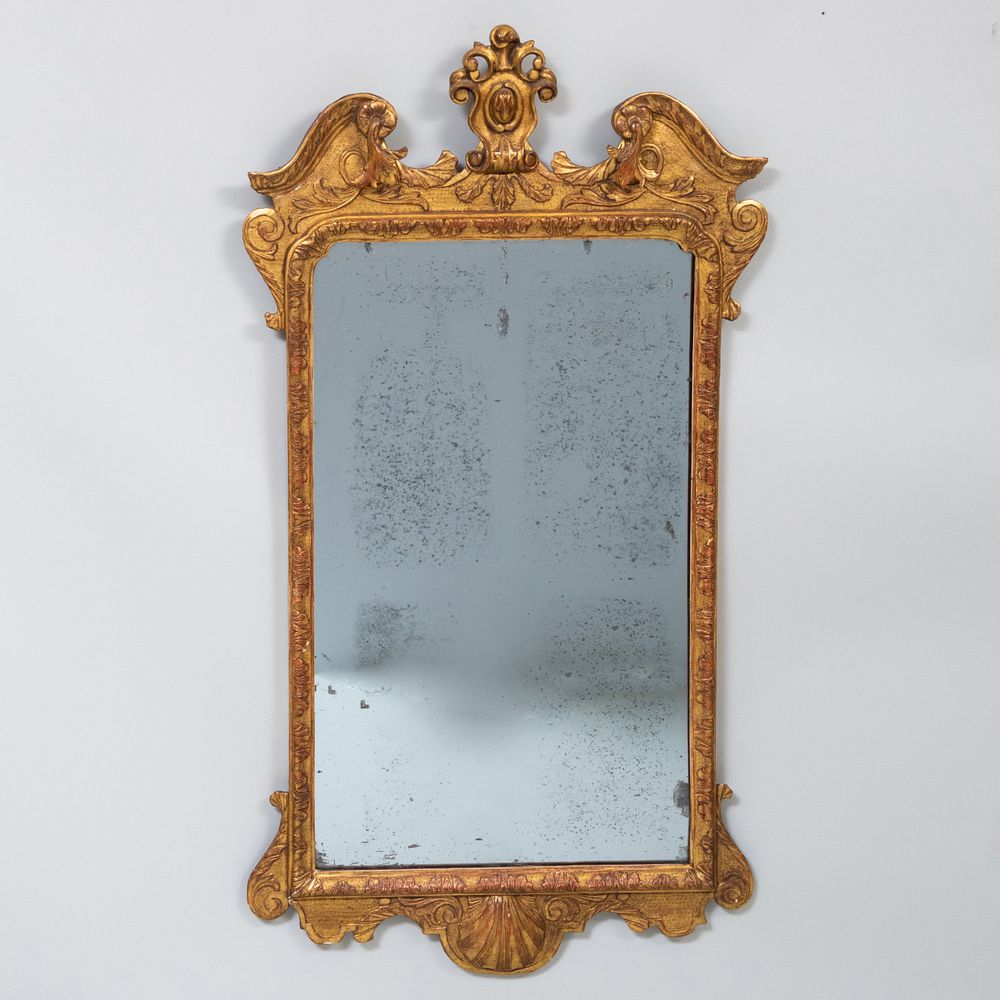 Appraisal: Queen Anne Giltwood Mirror x in Condition Central cartouche finial