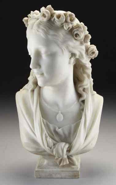 Appraisal: Eugene-Antoine Aizelin marble sculpture bustof a woman raised on a