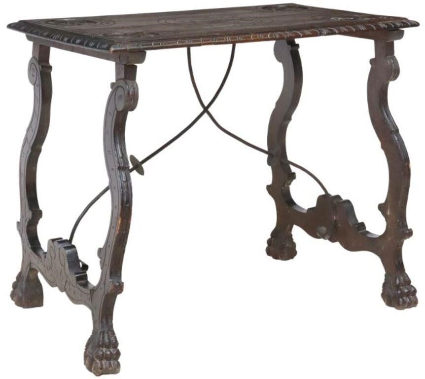 Appraisal: Spanish Baroque style table th c top with carved figural