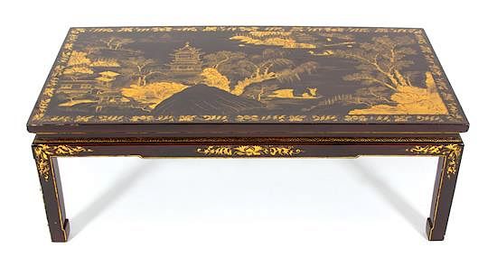 Appraisal: A Chinoiserie Decorated Black and Gilt Lacquered Low Table Height