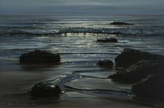 Appraisal: Peter Ellenshaw Moonlit rocky shore signed and dated lower left