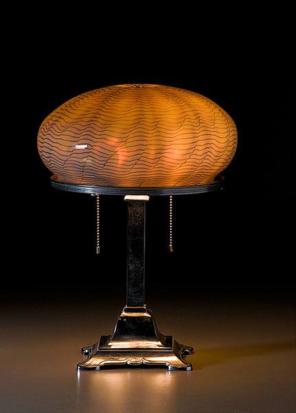 Appraisal: BRADLEY HUBBARD TABLE LAMP WITH ART GLASS SHADE ca A