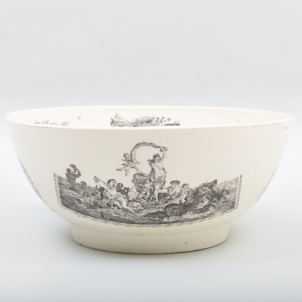 Appraisal: Liverpool Transfer Printed Creamware Bowl Printed with a ship to