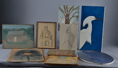 Appraisal: FOLK ART PAINTING GROUPpaintings and others all have ware Condition