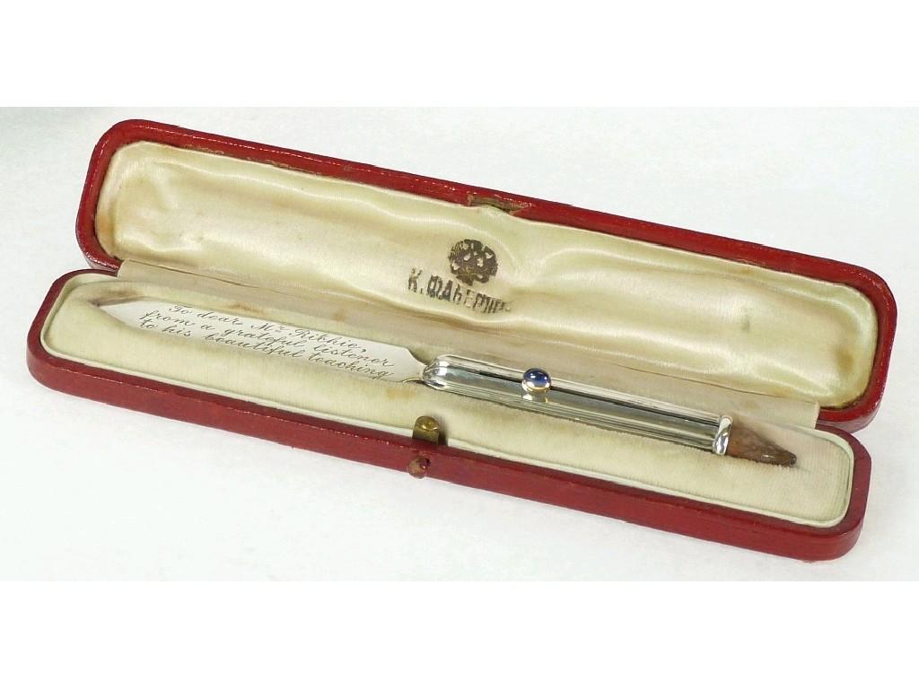 Appraisal: FABERGE LATE NINETEENTH CENTURY RUSSIAN SILVER COMBINED LETTER OPENER PENCIL