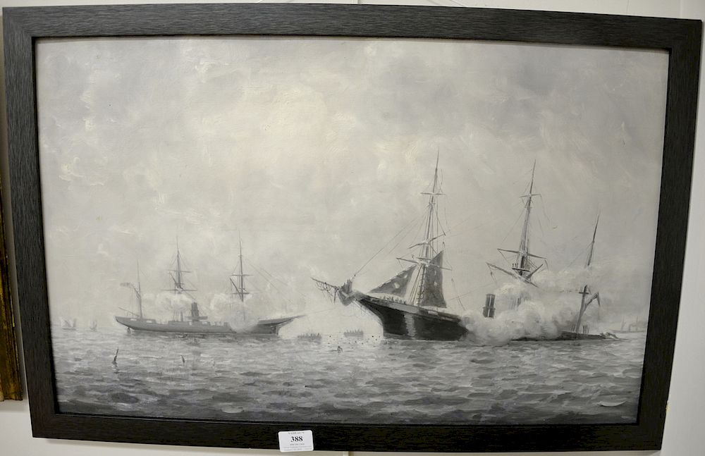 Appraisal: Battle of the Kearsarge The Alabama en Grisaille oil on