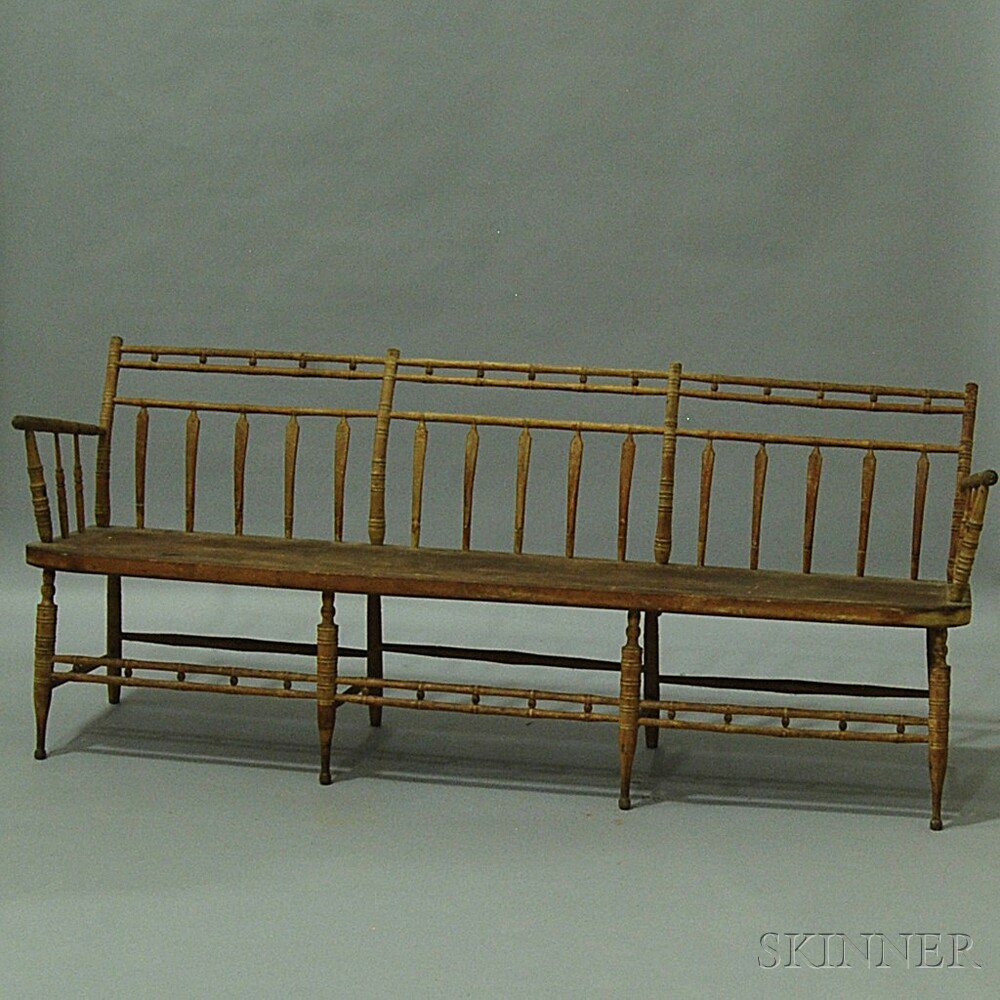 Appraisal: Bamboo-turned Windsor Settle possibly New York th century ht wd