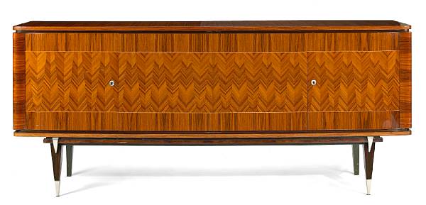 Appraisal: An Art Deco palissandre parquetry and chrome sideboard circa height