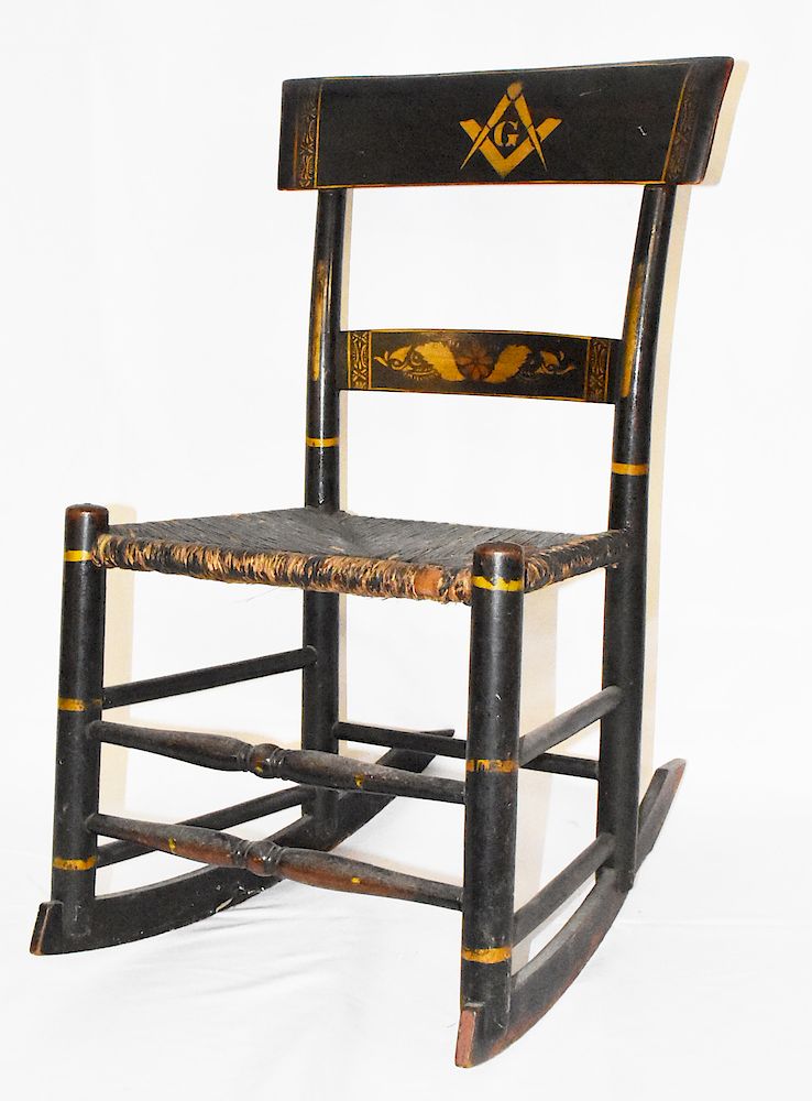 Appraisal: Mid 's Paint Decorated Masonic Rocker Early 's Paint Decorated