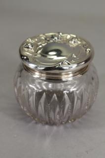 Appraisal: Covered Jar w Silver Lid Covered Jar with Silver Lid