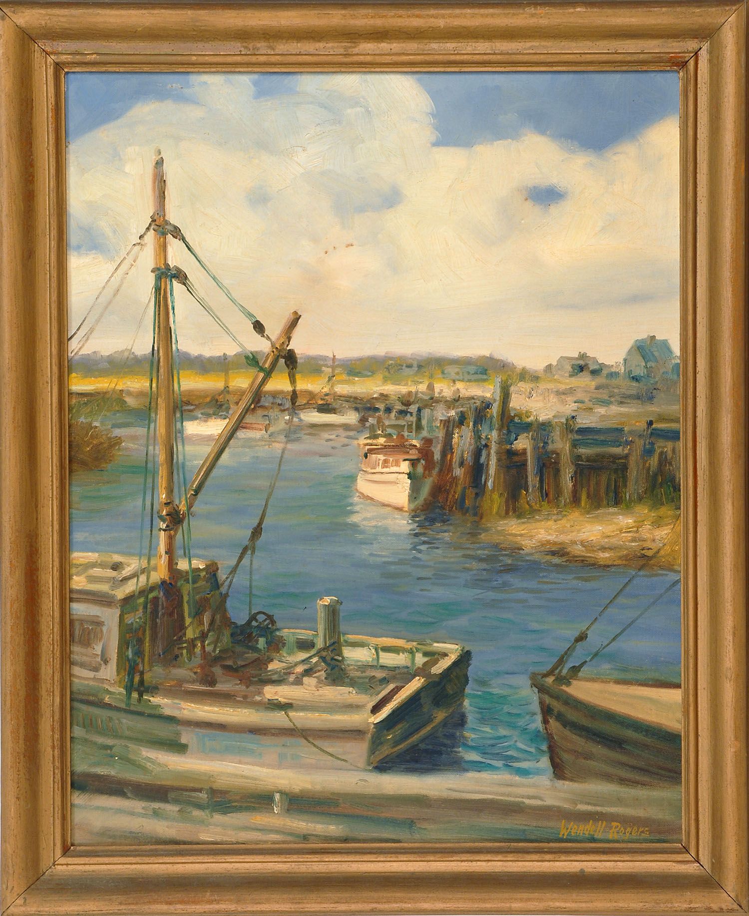 Appraisal: WENDELL ROGERSCape Cod th CenturyBoats at pier Signed lower right