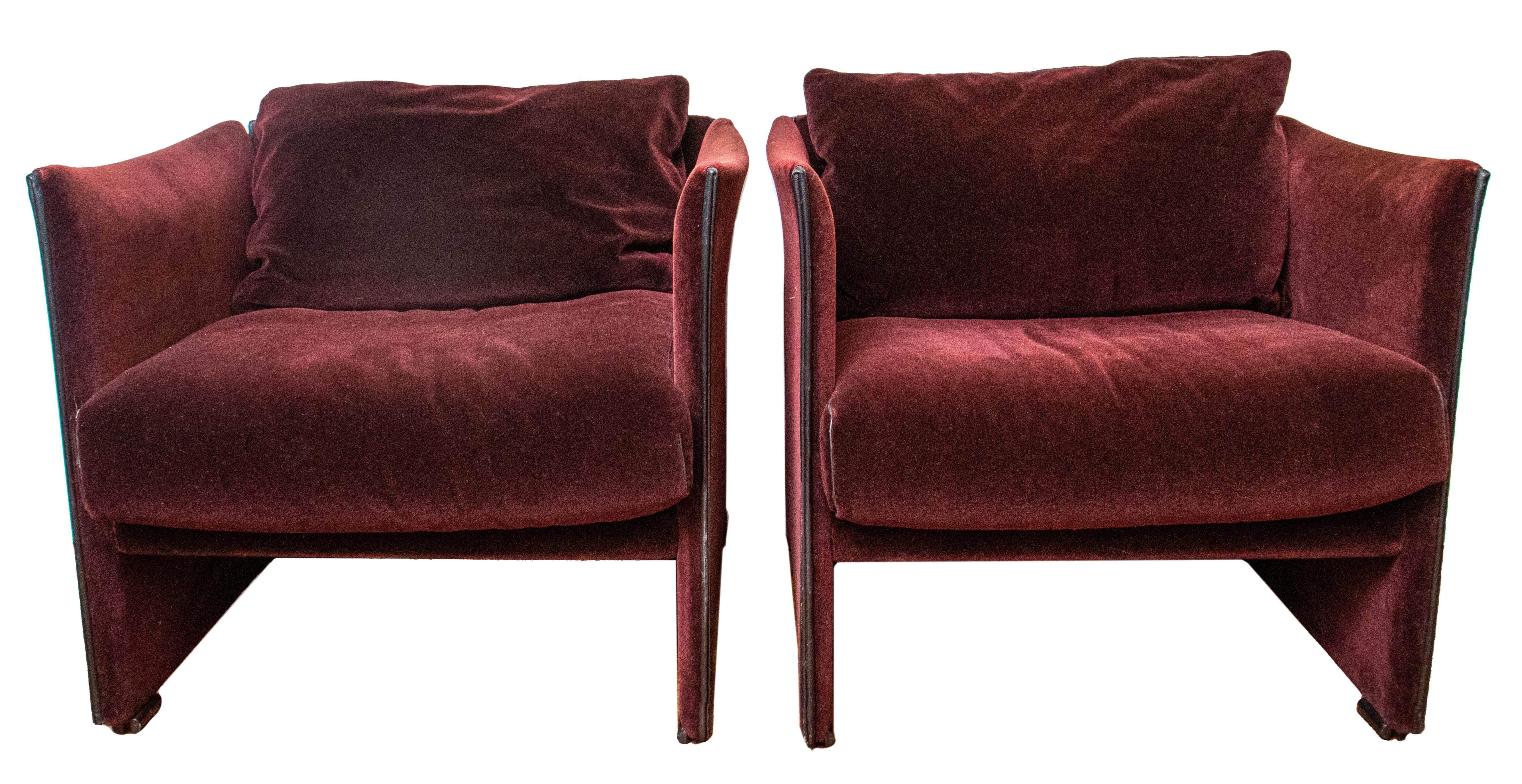 Appraisal: CASSINA ITALIAN POSTMODERN RED VELVET ARMCHAIRS PR Mario Bellini for