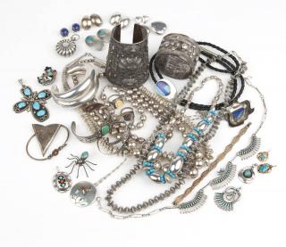 Appraisal: A large group of silver and metal jewelry Including seven