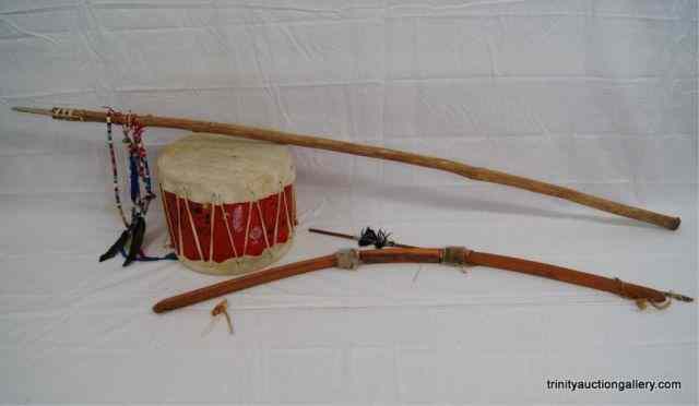 Appraisal: Native American Craft Drum Spear Bow SetMade by Native American