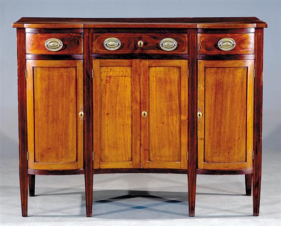 Appraisal: American Hepplewhite style inlaid mahogany sideboard th century serpentine top