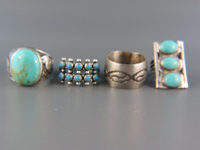 Appraisal: Indian Rings turquoise sterling and a wide band