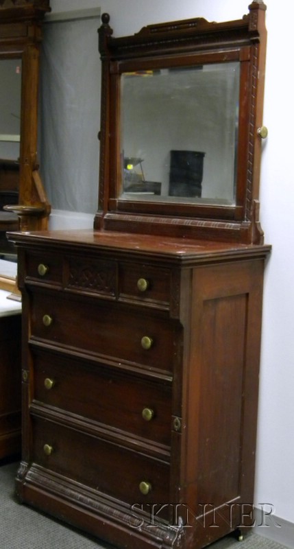 Appraisal: Late Victorian Carved Mahogany Mirrored Four-Drawer Lock-end Chest