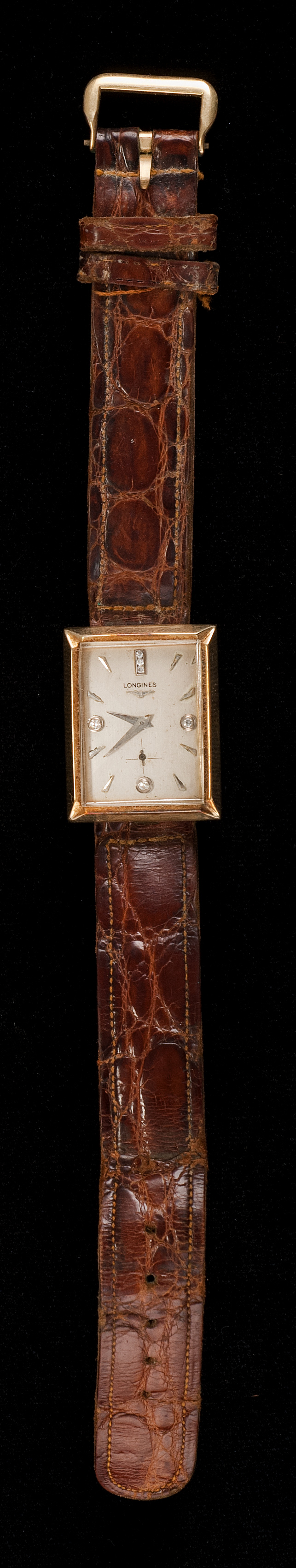 Appraisal: KT YELLOW GOLD-CASED MAN'S WRIST WATCH BY LONGINES With diamond-inset