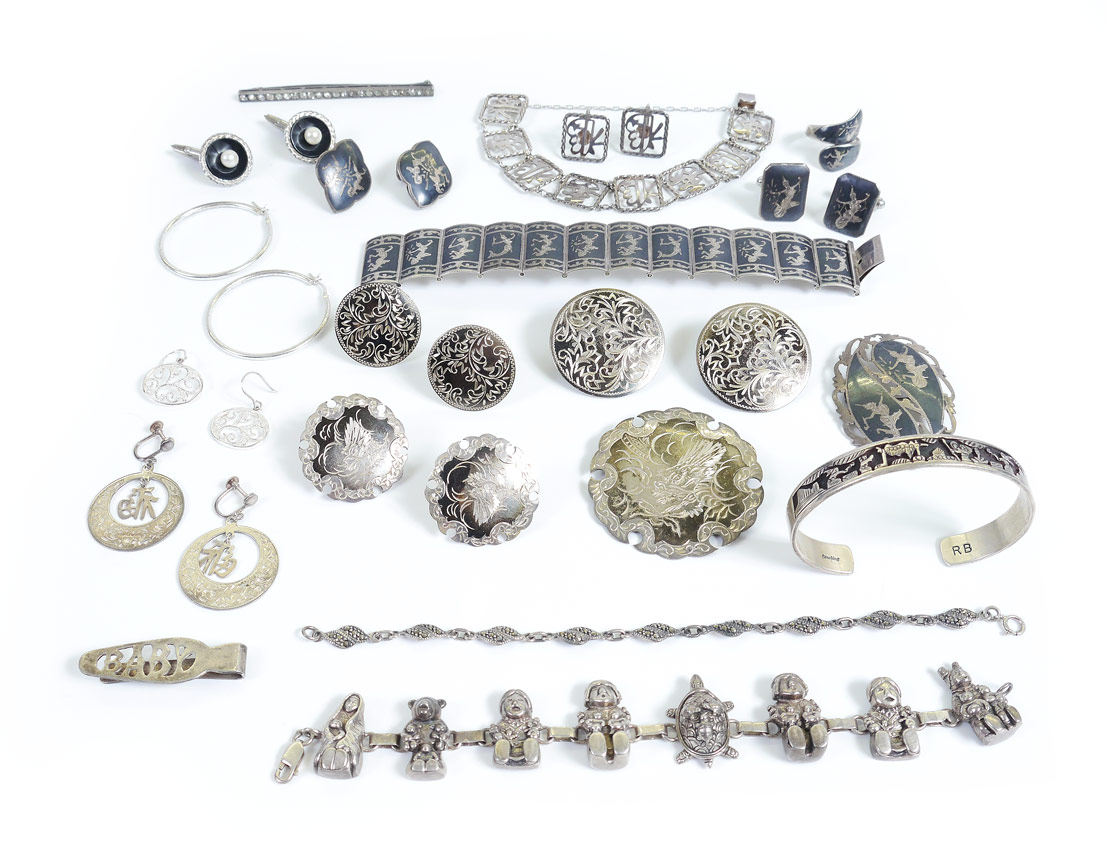 Appraisal: TRAY LOT VINTAGE STERLING JEWELRY INCLUDING SIAM pieces total with