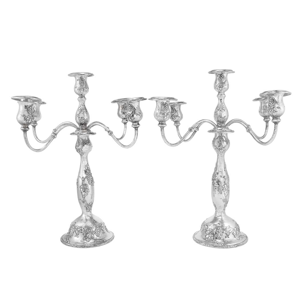 Appraisal: Pair of Gorham Sterling Silver Five-Light Candelabra Circa Each bulbous