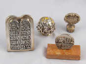 Appraisal: Judaica Four silver cased items being a standing Tablets of