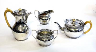 Appraisal: A FOUR PIECE TEA SERVICE the teapot of circular form