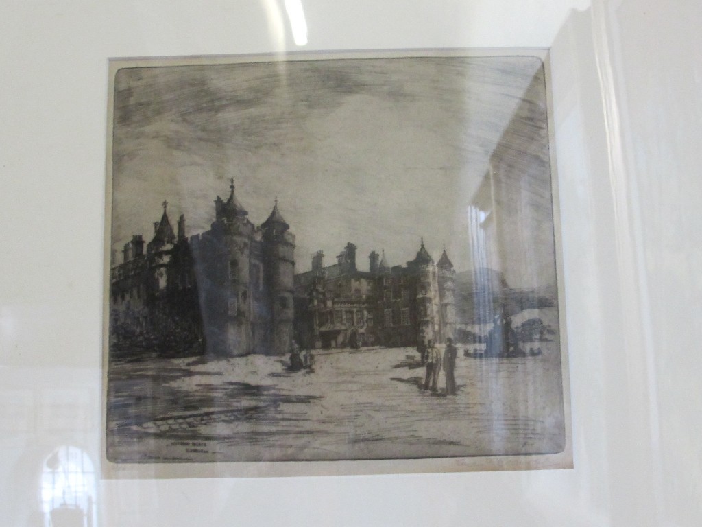 Appraisal: SUSAN FLETCHER CRAWFORD Etching 'Holyrood Palace Edinburgh' signed and entitled