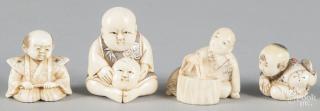 Appraisal: Four Japanese Meiji period carved ivory netsuke