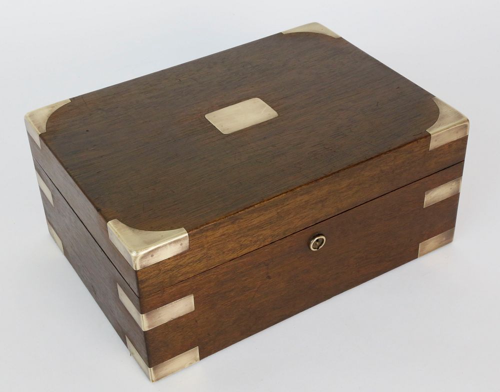 Appraisal: Mahogany and Brass Strapped Humidor Box th century Mahogany and