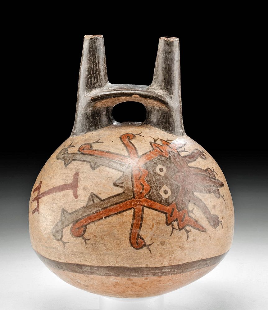 Appraisal: Nazca Polychrome Bridge-Spouted Vessel - Killer Whales First Time At