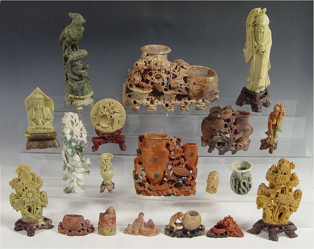 Appraisal: PIECE CHINESE CARVED SOAPSTONE COLLECTION Sizes range from a miniature