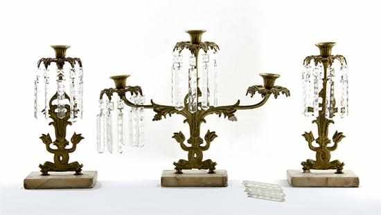 Appraisal: Three-piece brass girandole set American or English central three-light girandole