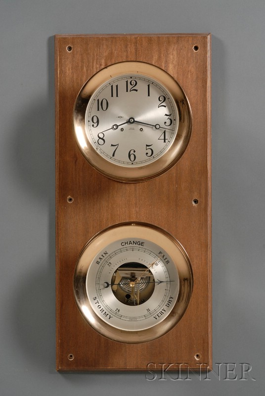 Appraisal: Brass -inch Ship's Bell Clock and Barometer Set by Chelsea