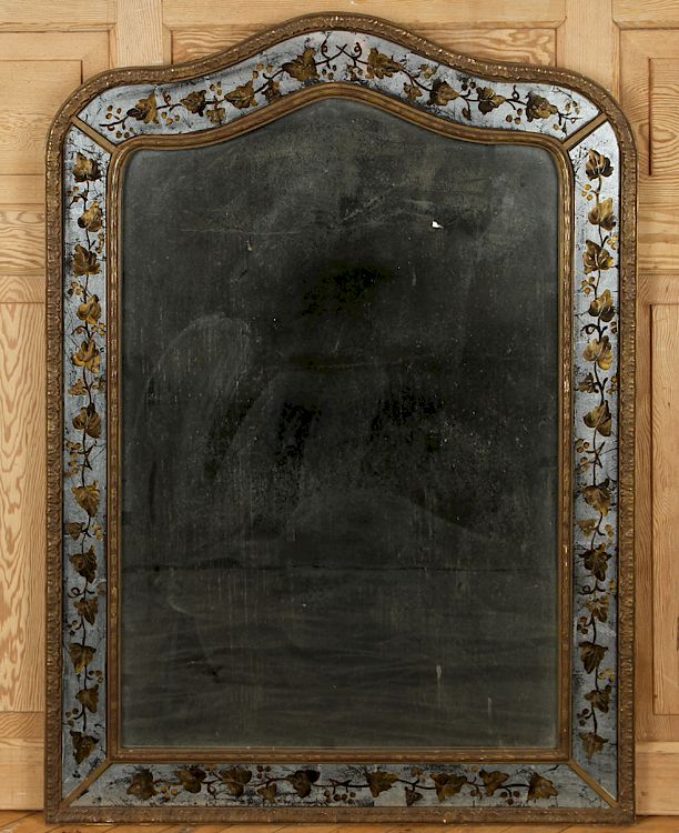 Appraisal: ARCHED TOP EGLOMISE DECORATED JANSEN MIRROR C An arched top