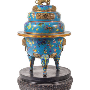 Appraisal: A Large Chinese Cloisonn Enamel Tripod Censer the globular body