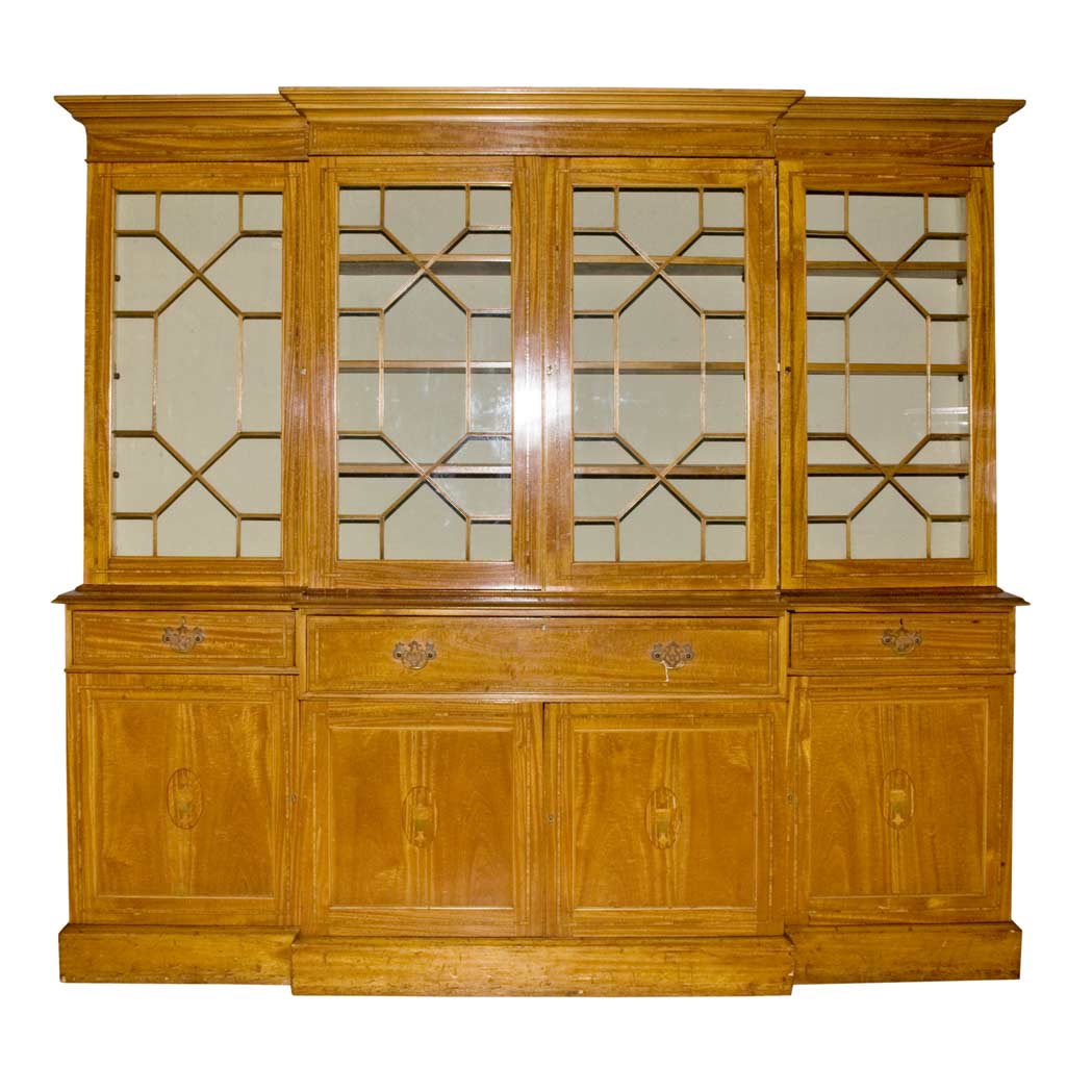 Appraisal: Edwardian Style Inlaid Satinwood Breakfront Secretary Bookcase Height feet inches