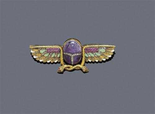 Appraisal: AMETHYST GOLD ENAMEL AND DIAMOND BROOCH ca Yellow gold Charming