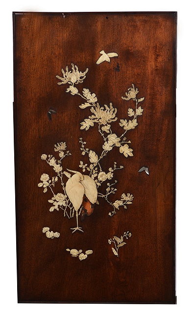 Appraisal: A JAPANESE OVERLAID PANEL with ivory and mother of pearl